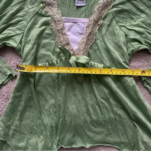 Vintage Kids Y2K boho green sequin long sleeve medium blouse - Picture 5 of 10